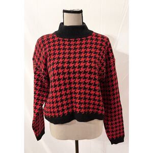 OnCall Houndstooth Mock Neck Sweater | Red & Black Vintage